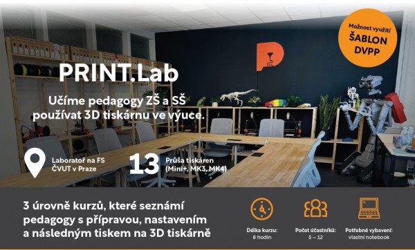 Nabídka kurzů 3D tisku pro pedagogy ZŠ a SŠ